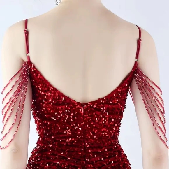 Red Sequin Backless Gown with Sweetheart Neckline